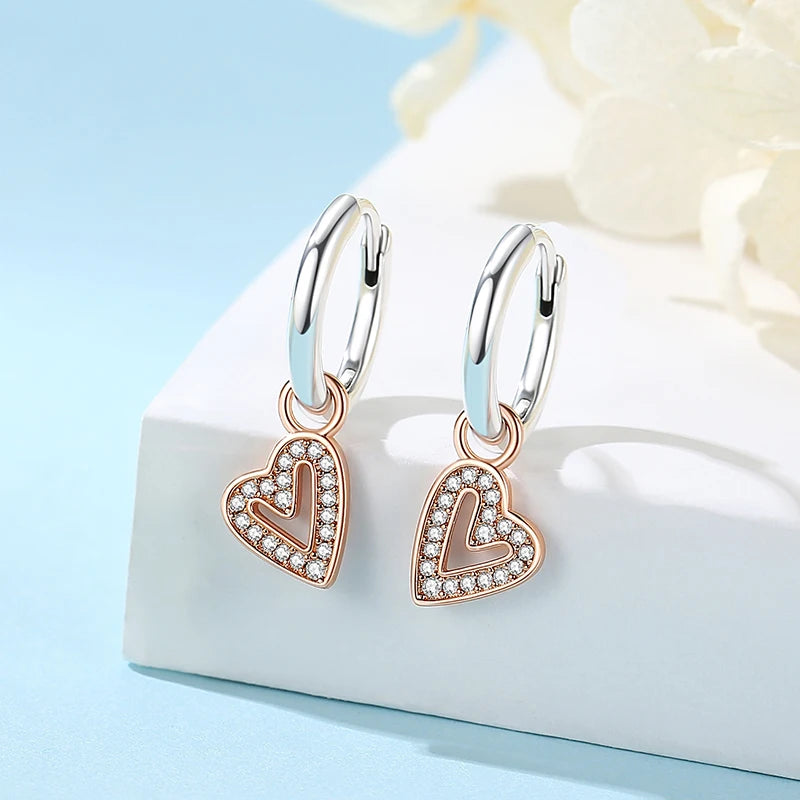 Original 925 Sterling Silver Earrings 2025 Stud Hoop Crystal Earings For Women Rose Gold Crown Heart Infinity Bee Earing Jewelry