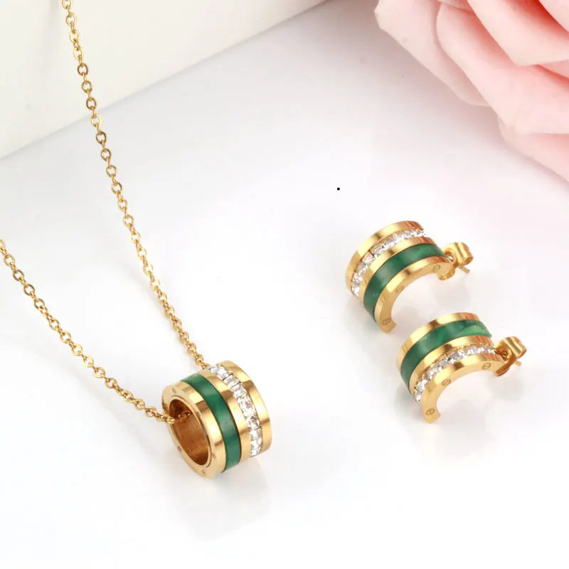 Stainless Steel Jewelry Sets For Women Stud Earring Necklace Set Woman 2 Pieces Zircon Charms Fashion Jewellery Accessories