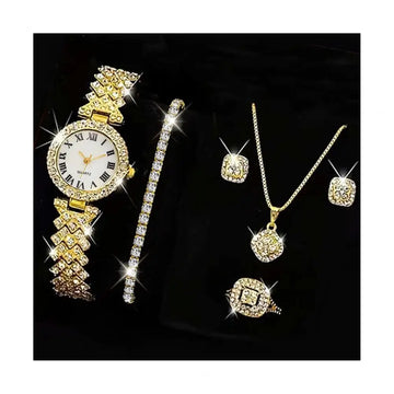 Luxury Watch Jewelry Set Elegant Rhinestone Jewelry Set for Women Watch Necklace Earrings Ring Luxury Gift Set with for Her