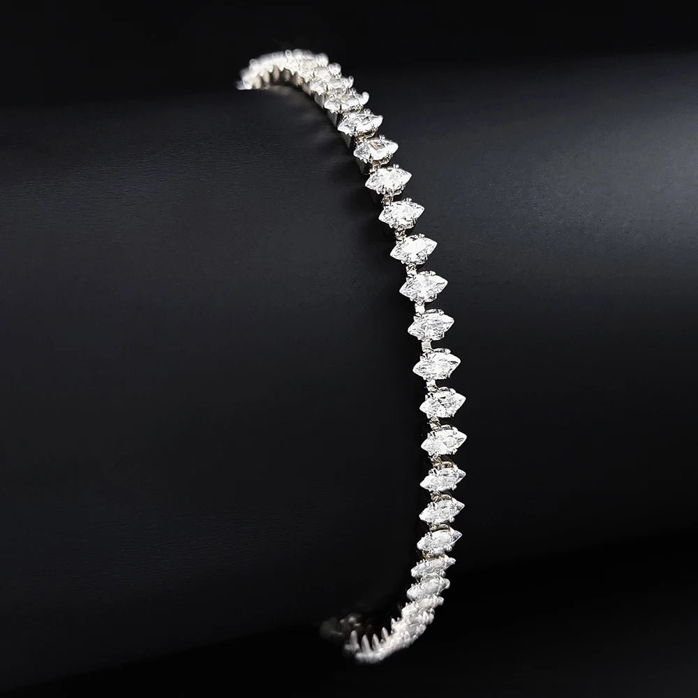 2024 New Marquise Oval Square Cut Luxury Silver Color on Hand Tennis Bracelet Bangle for Women Party Gift Jewelry S7062
