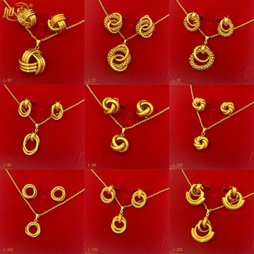 Gold Color Necklace and Earrings Set For Women Indian Dubai 24K Jewelry Set Two Piece Jewelry Wholesale Party Gifts