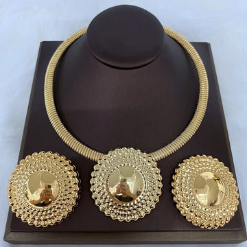 Dubai Jewelry Set for Women Round Beads Pendant Necklace and Earrings Gold Plated Jewelry for Weddings Bride Accessory Gift