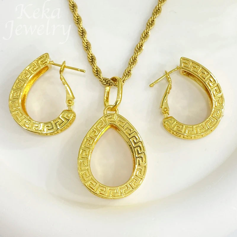 Dubai Golden Jewelry Sets for Women Luxury Italian Bridal Necklace Pendant Earrings Wedding Party Accessories Lady Gifts