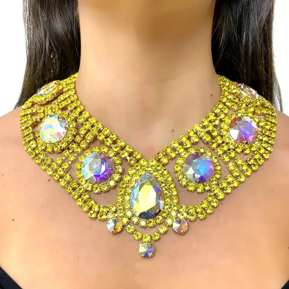 New Yellow Wedding Set Jewelry Brider In India For Women Necklace Earrings Bracelet Set Bridal Accessories Luxury Ladies Banquet