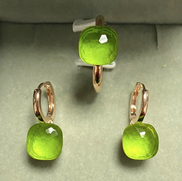 Classic Jewelry Set For Women Square Blue Crystal Ring Earrings Set Rose Gold Plated Colorful Candy Bijoux Set