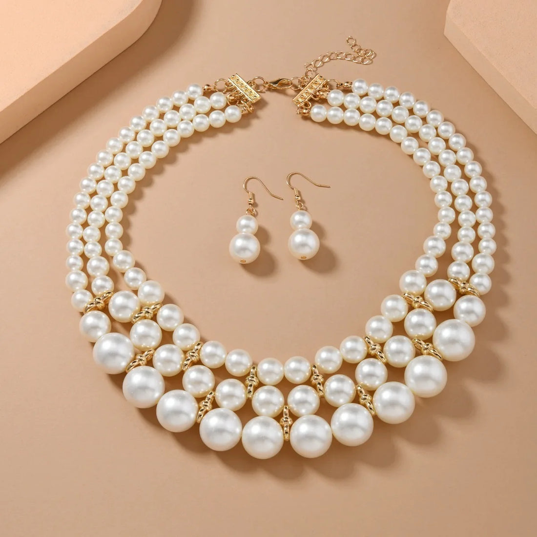 Bridal Wedding Jewelry Set New Fashion Multi layer Handmade Imitation Pearl Necklace and Earrings Women's Party Accessories