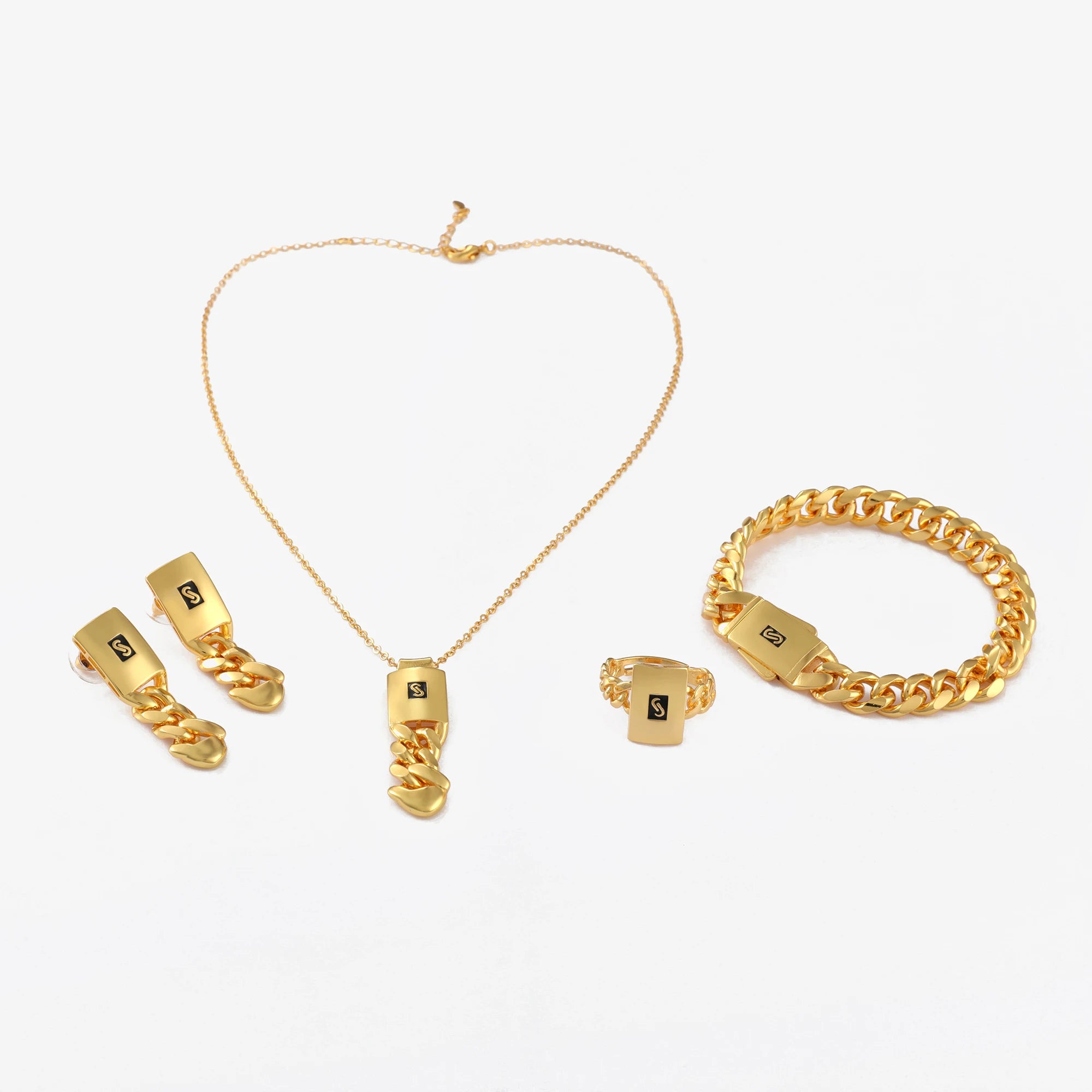 JRH Gold-Plated Droplet Set Of Jewelry With Necklace, Bracelet, Earrings, And Ring, A popular Jewelry Set For Gifts Or Parties.