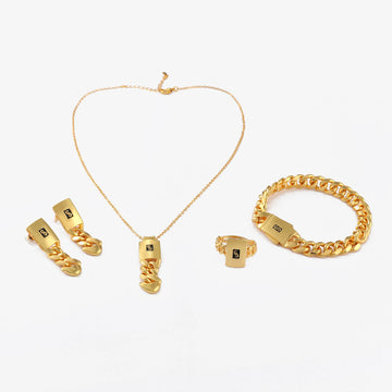 JRH Gold-Plated Droplet Set Of Jewelry With Necklace, Bracelet, Earrings, And Ring, A popular Jewelry Set For Gifts Or Parties.
