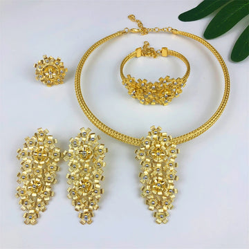 Women Jewelry Set Italy Luxury Design Quality Choker Set Gold Plated Necklace Pendant Ring Bracelet No Fade Wedding Party Gift