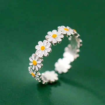 Fashion Vintage Daisy Flower Rings For Women Style Adjustable Opening Finger Ring Bride Wedding Engagement Statement Jewelry