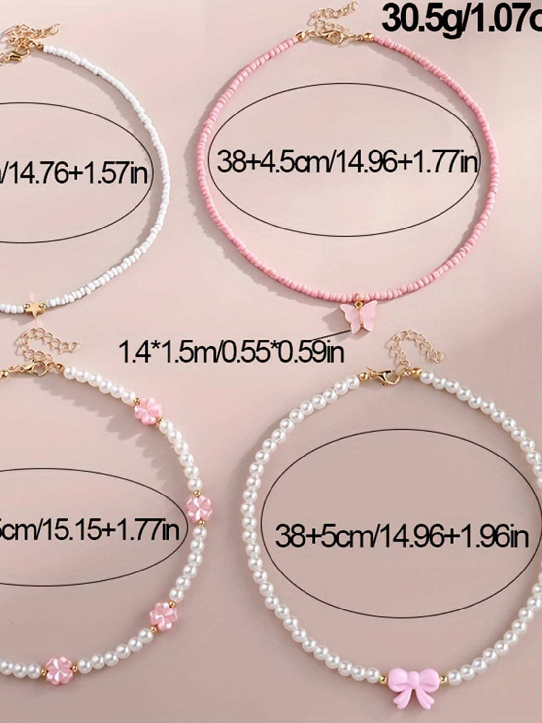 4pcs/Set Girls' Butterfly Heart Flower Pearl & Beaded Handmade Necklace Set Children Teen Friendship Best Gift For Friends