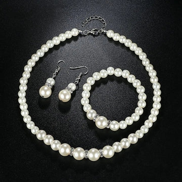 Necklace Bracelet Earrings 3pcs/set Jewelry Set for Women Elegant Wedding Party Imiation Pearl Crystal Beads Accessories Gift