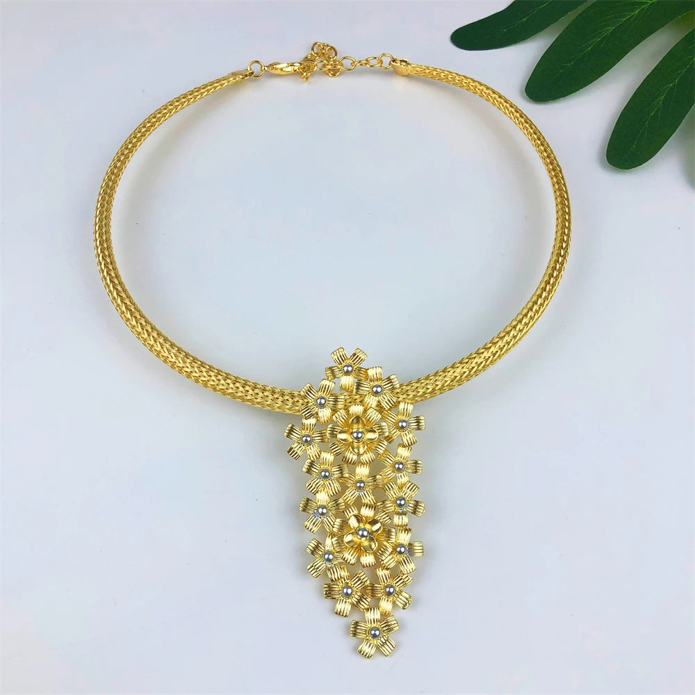 Women Jewelry Set Italy Luxury Design Quality Choker Set Gold Plated Necklace Pendant Ring Bracelet No Fade Wedding Party Gift