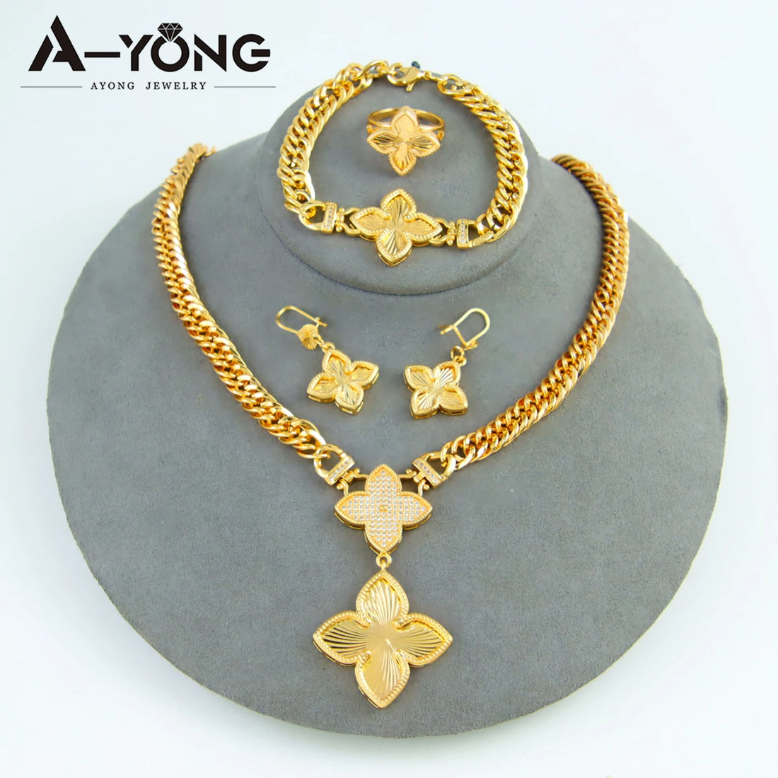 Italian Jewelry Set 21k Gold Plated Zircon Dubai Luxury Necklace Bracelet Earrings Ring Sets Women Wedding Birthday Party Gifts